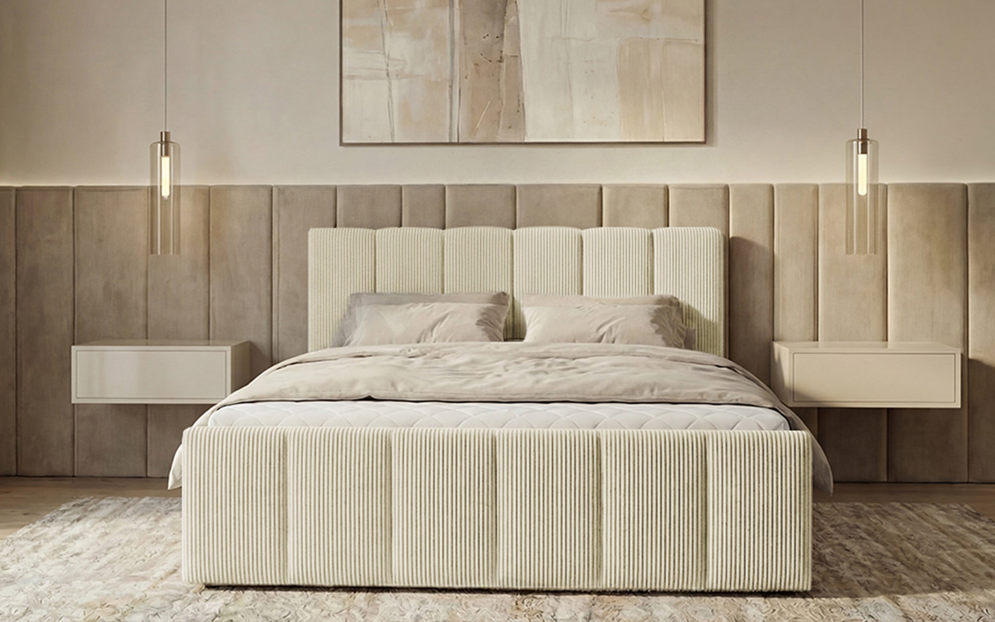 Siena box spring bed with lift-up storage in Corduroy