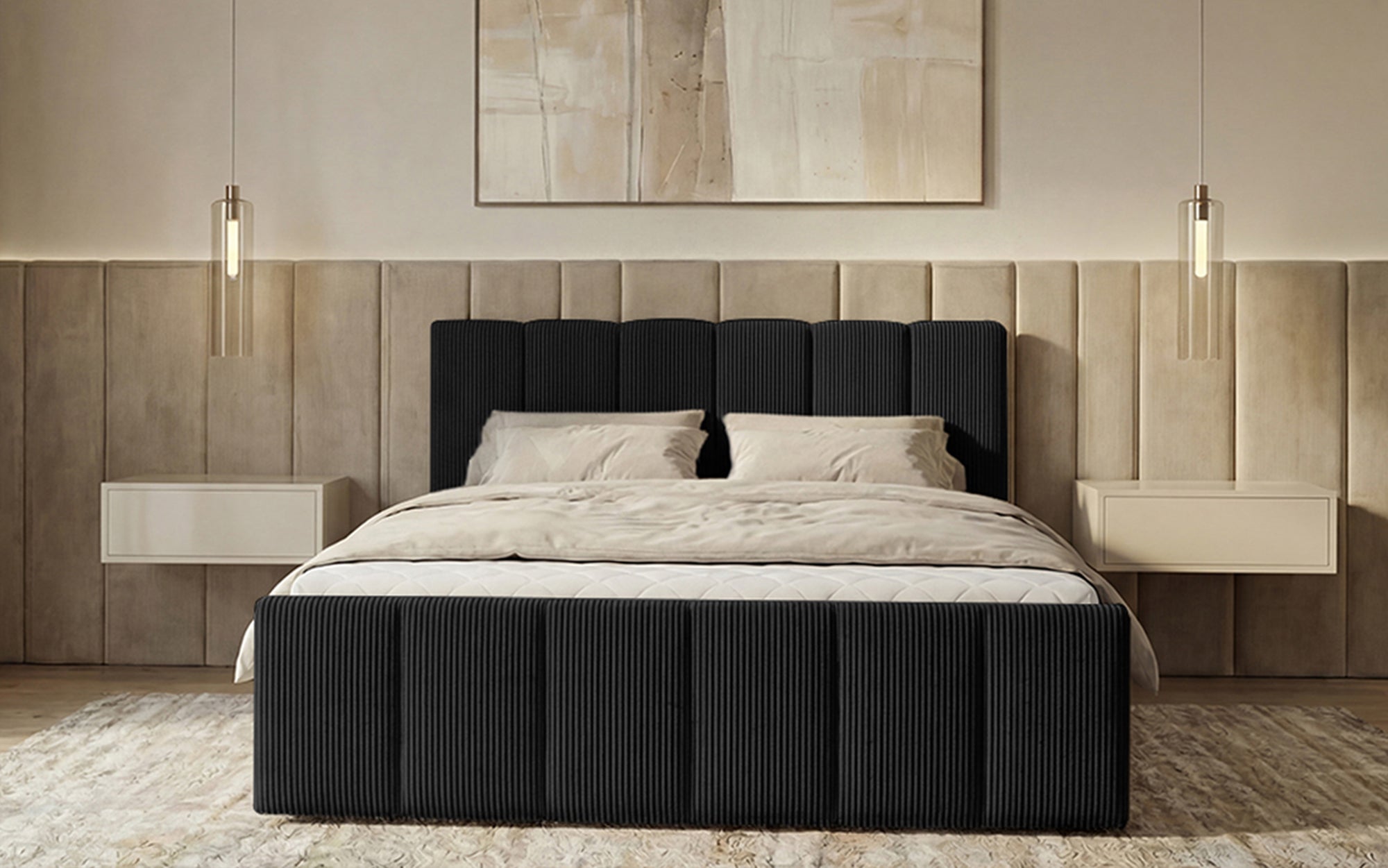 Siena box spring bed with lift-up storage in Corduroy