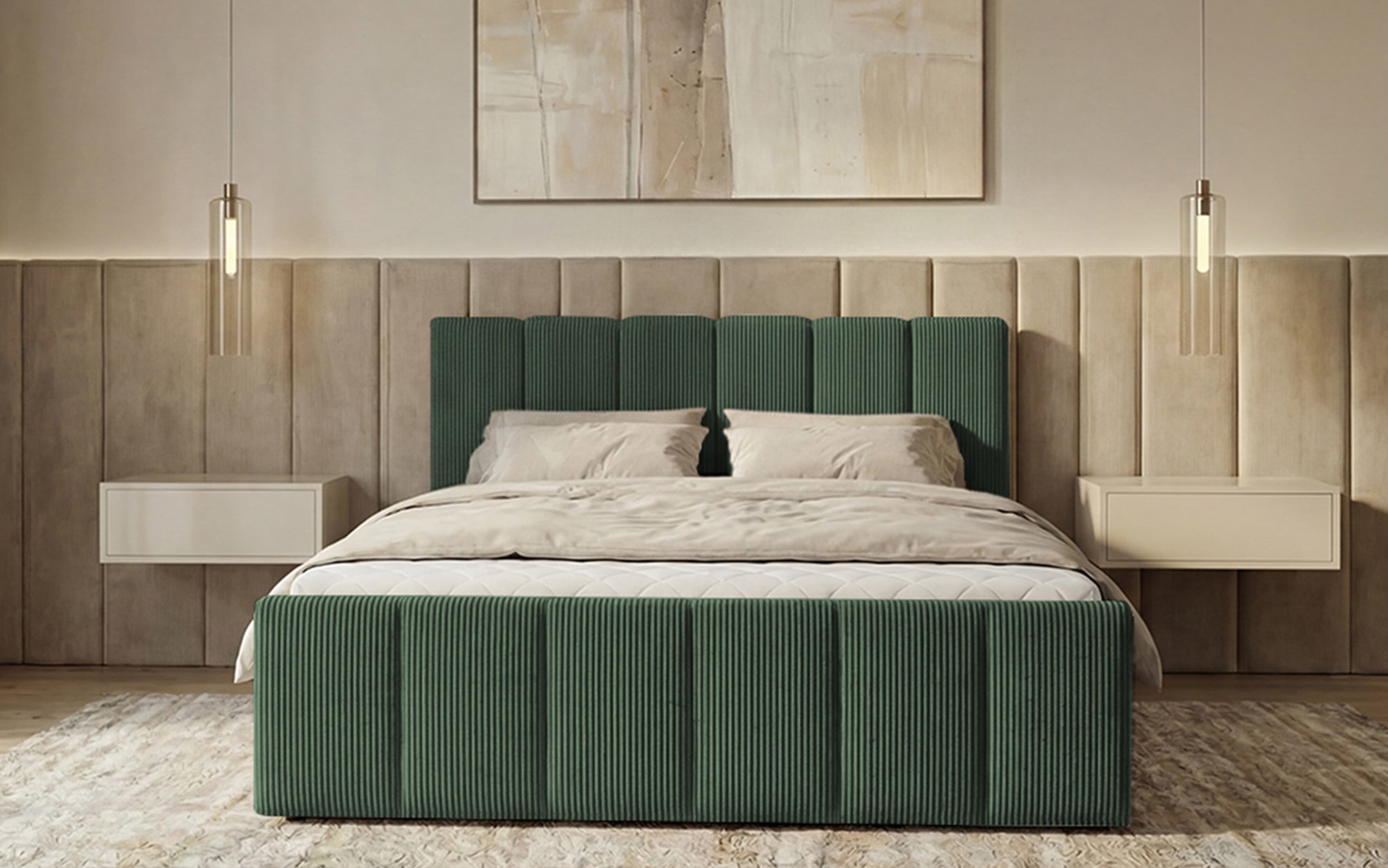 Siena box spring bed with lift-up storage in Corduroy