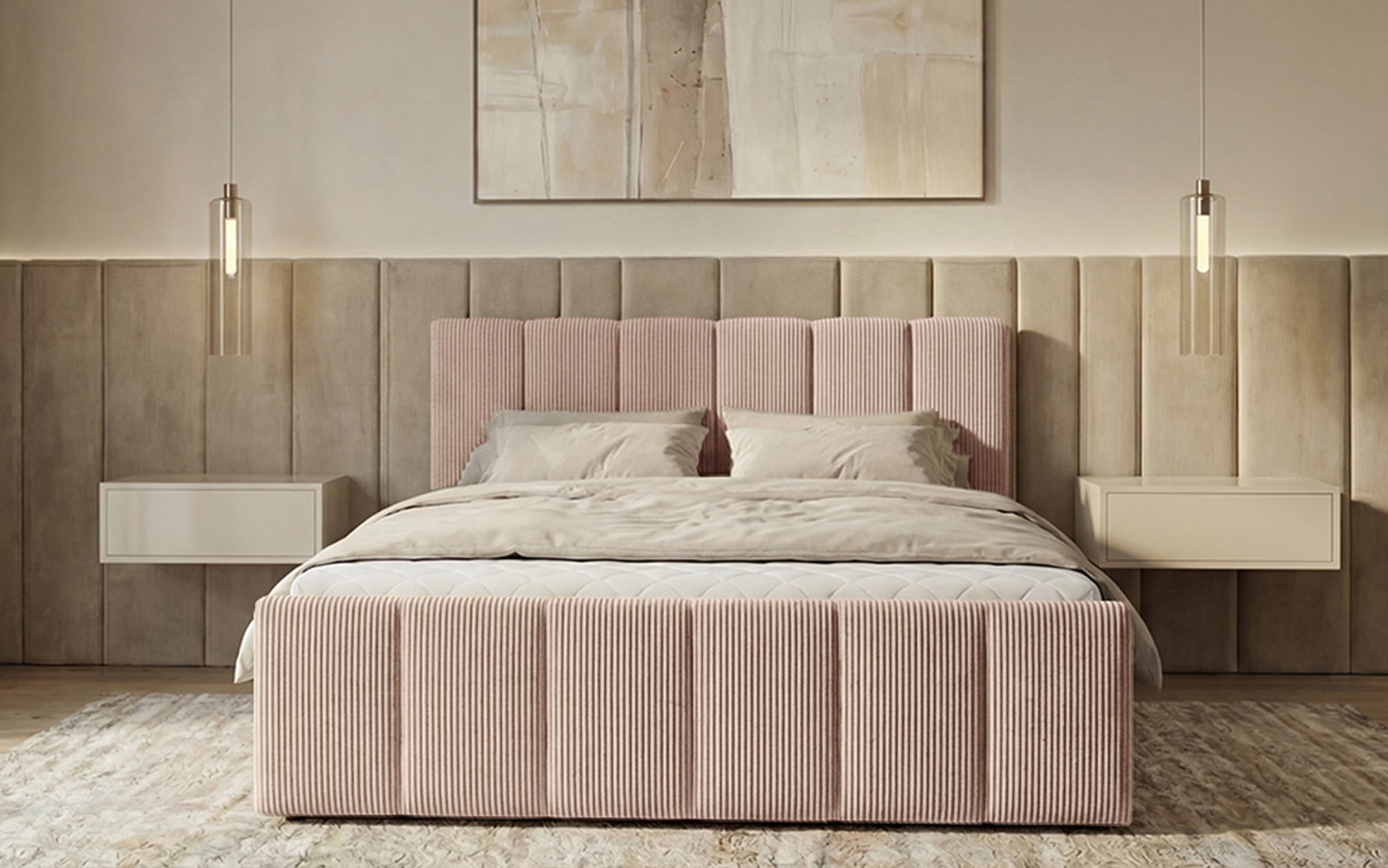 Siena box spring bed with lift-up storage in Corduroy