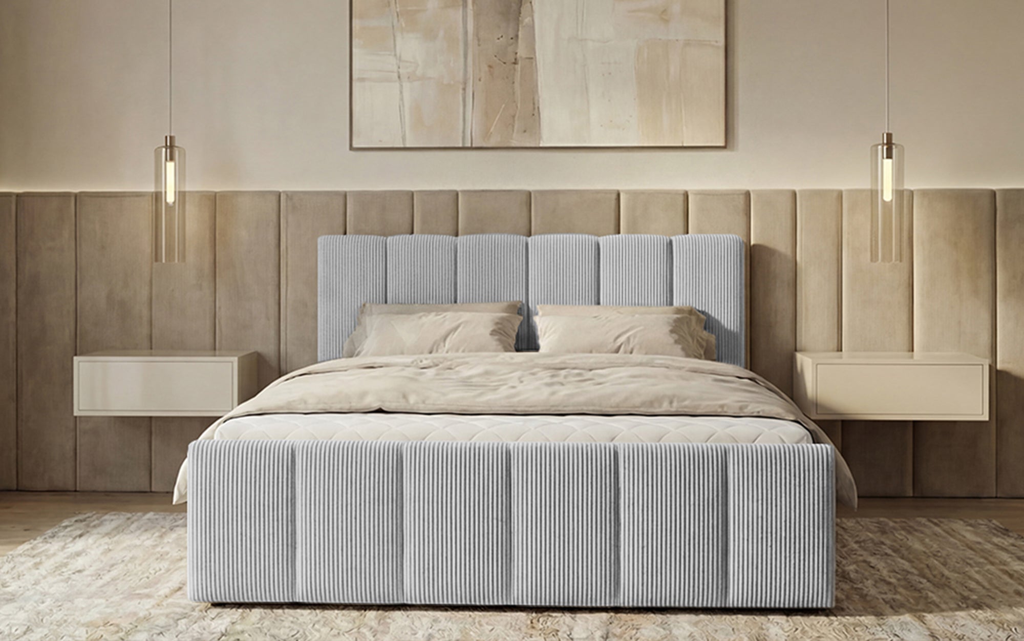Siena box spring bed with lift-up storage in Corduroy