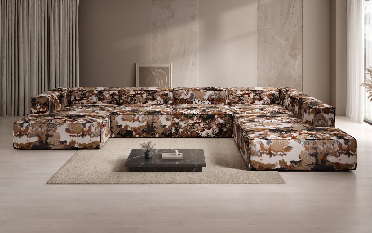 Designer sofa Lesley U XXL - jacquard with watercolor pattern
