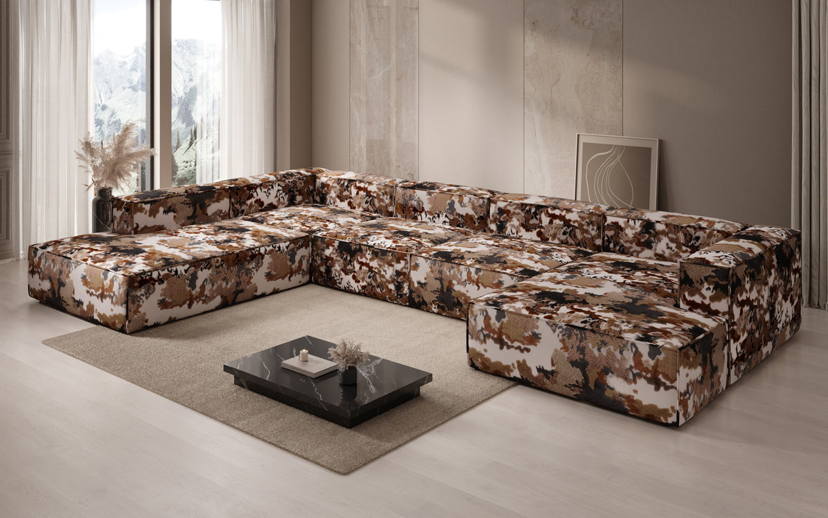 Designer sofa Lesley U XXL - jacquard with watercolor pattern