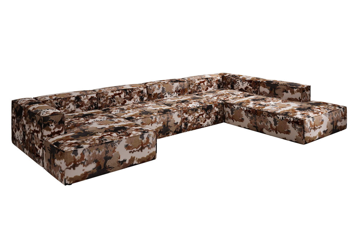 Designer sofa Lesley U XXL - jacquard with watercolor pattern