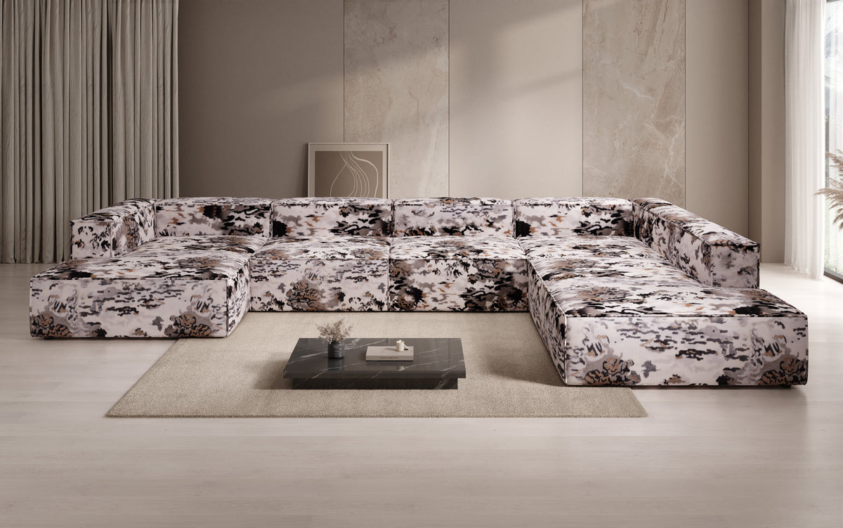 Designer sofa Lesley U XXL - jacquard with watercolor pattern