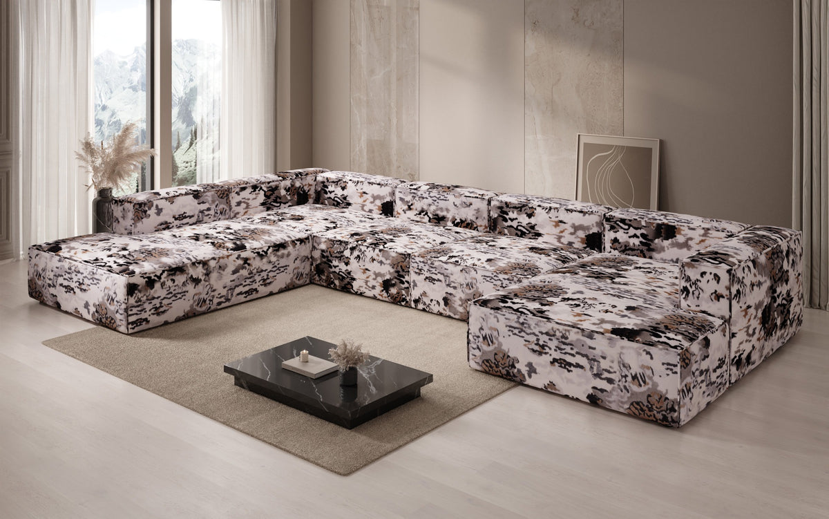 Designer sofa Lesley U XXL - jacquard with watercolor pattern