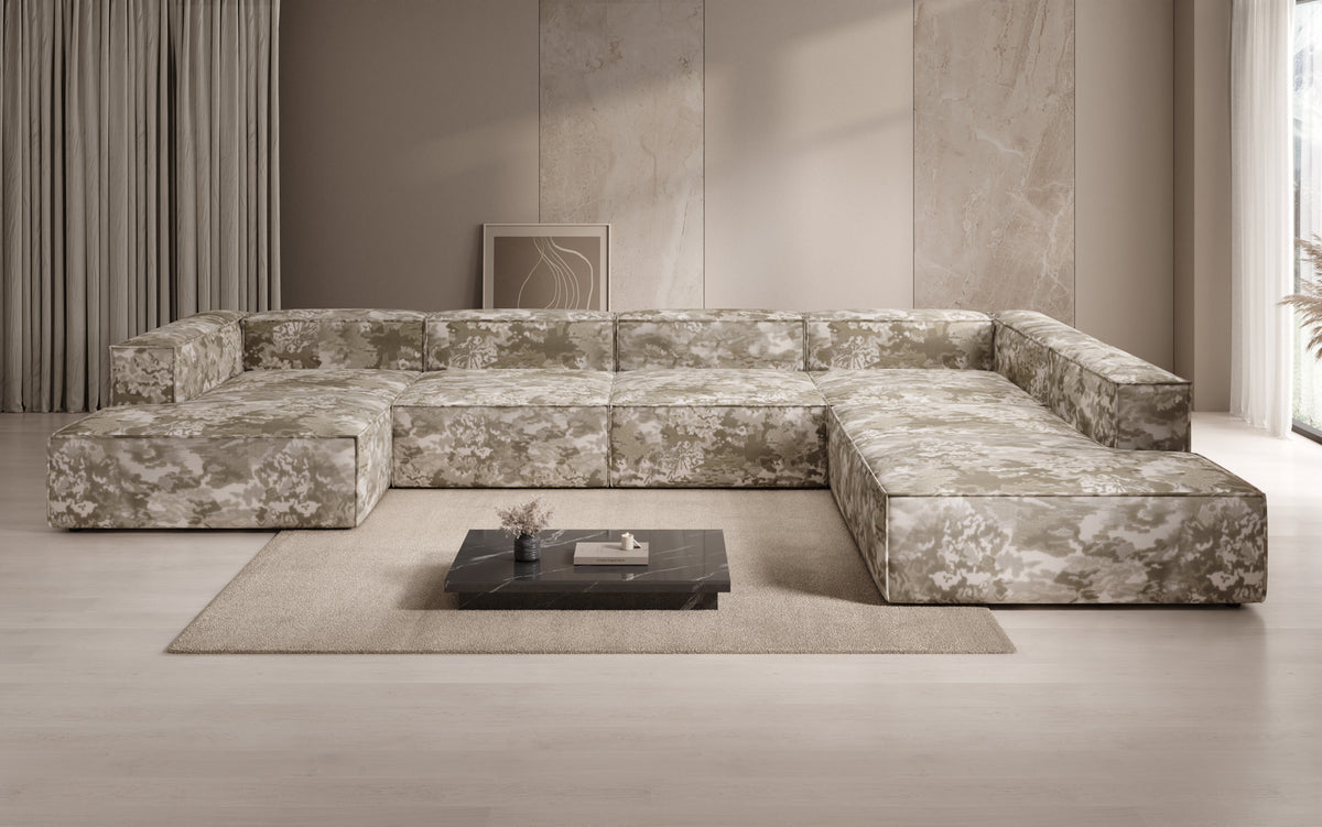 Designer sofa Lesley U XXL - jacquard with watercolor pattern