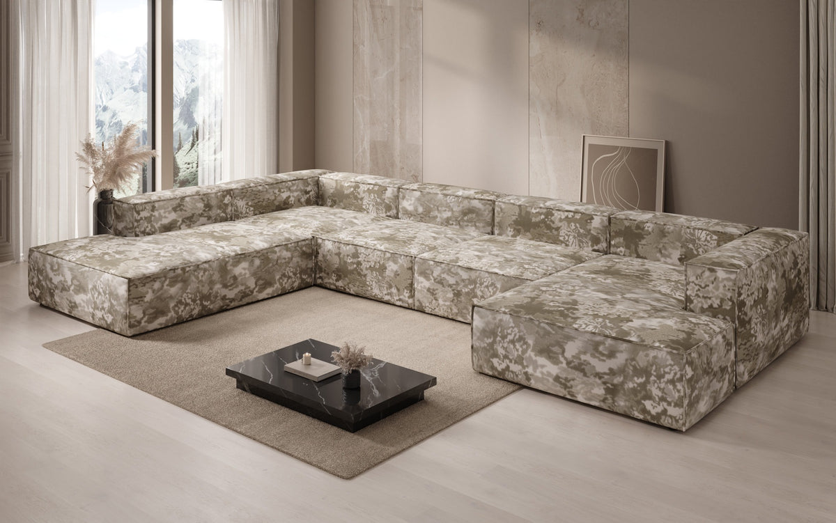Designer sofa Lesley U XXL - jacquard with watercolor pattern