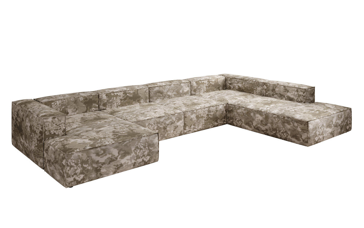 Designer sofa Lesley U XXL - jacquard with watercolor pattern