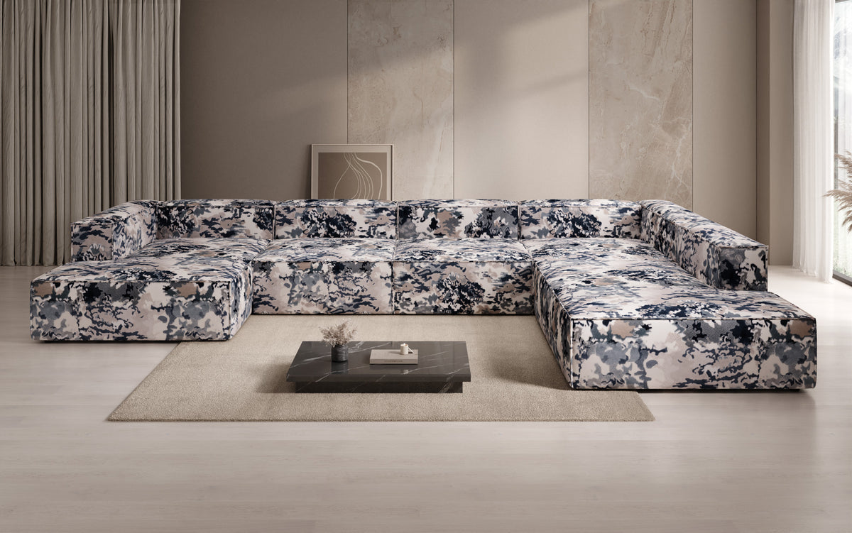 Designer sofa Lesley U XXL - jacquard with watercolor pattern