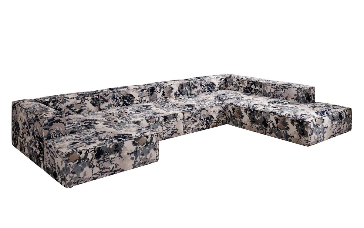 Designer sofa Lesley U XXL - jacquard with watercolor pattern