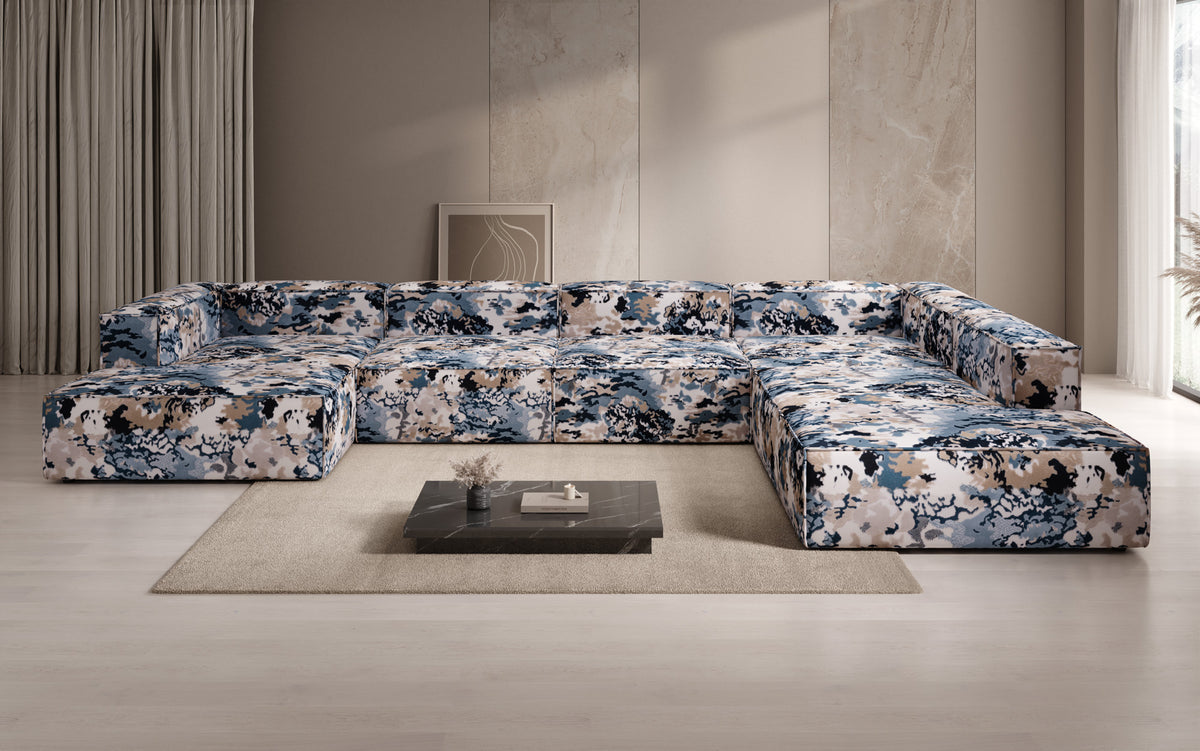 Designer sofa Lesley U XXL - jacquard with watercolor pattern