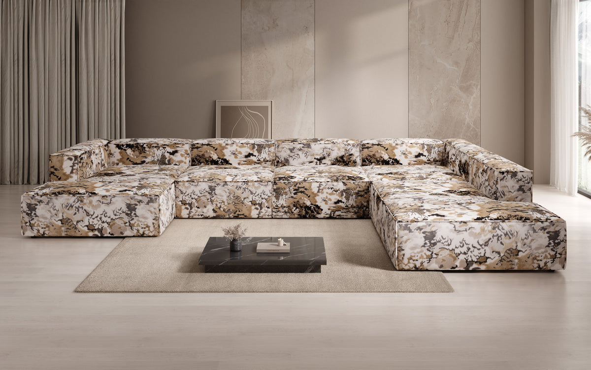 Designer sofa Lesley U XXL - jacquard with watercolor pattern