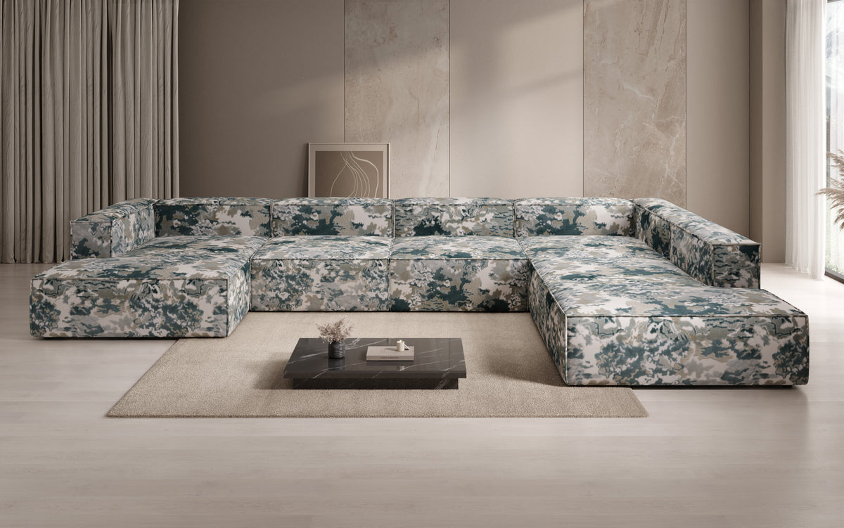 Designer sofa Lesley U XXL - jacquard with watercolor pattern