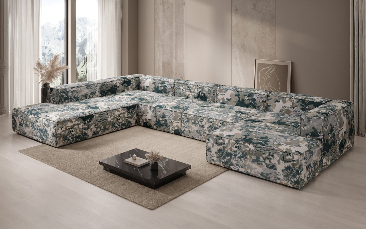 Designer sofa Lesley U XXL - jacquard with watercolor pattern