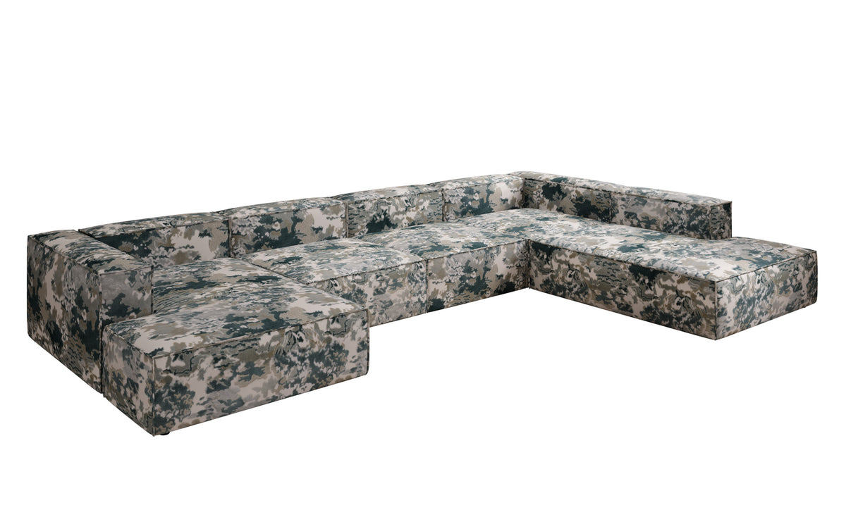 Designer sofa Lesley U XXL - jacquard with watercolor pattern