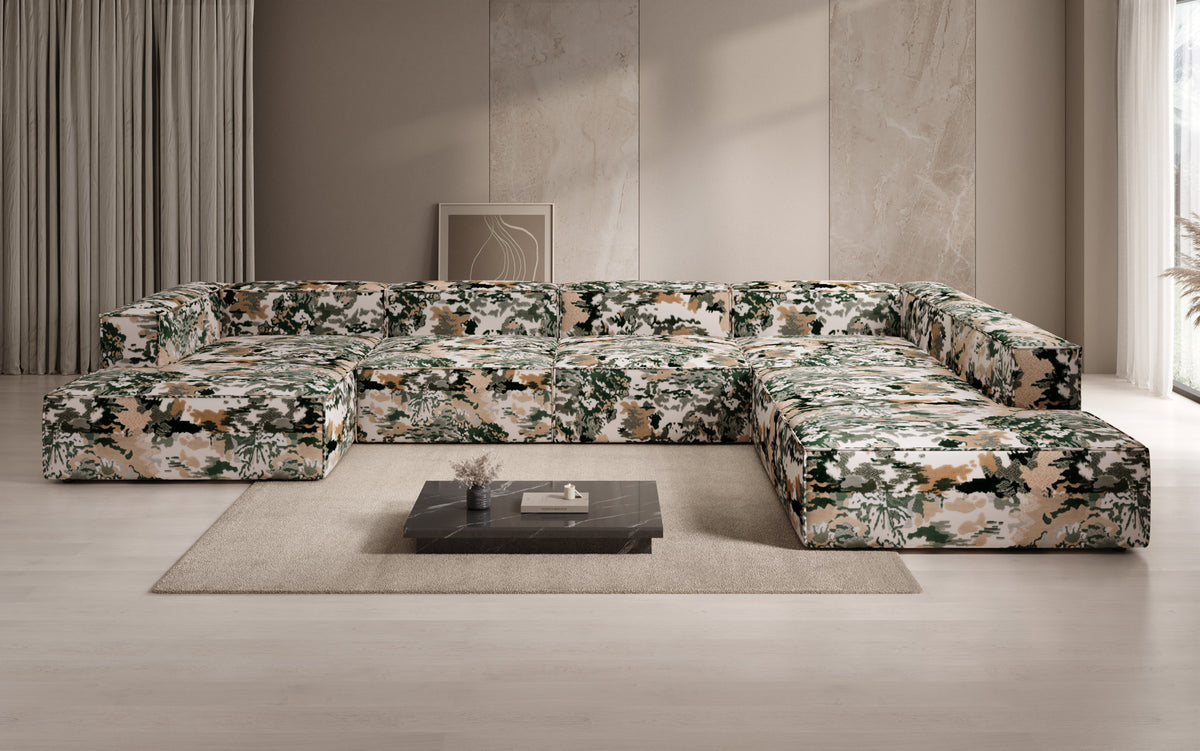 Designer sofa Lesley U XXL - jacquard with watercolor pattern