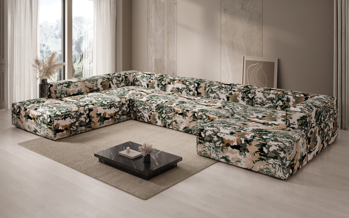Designer sofa Lesley U XXL - jacquard with watercolor pattern