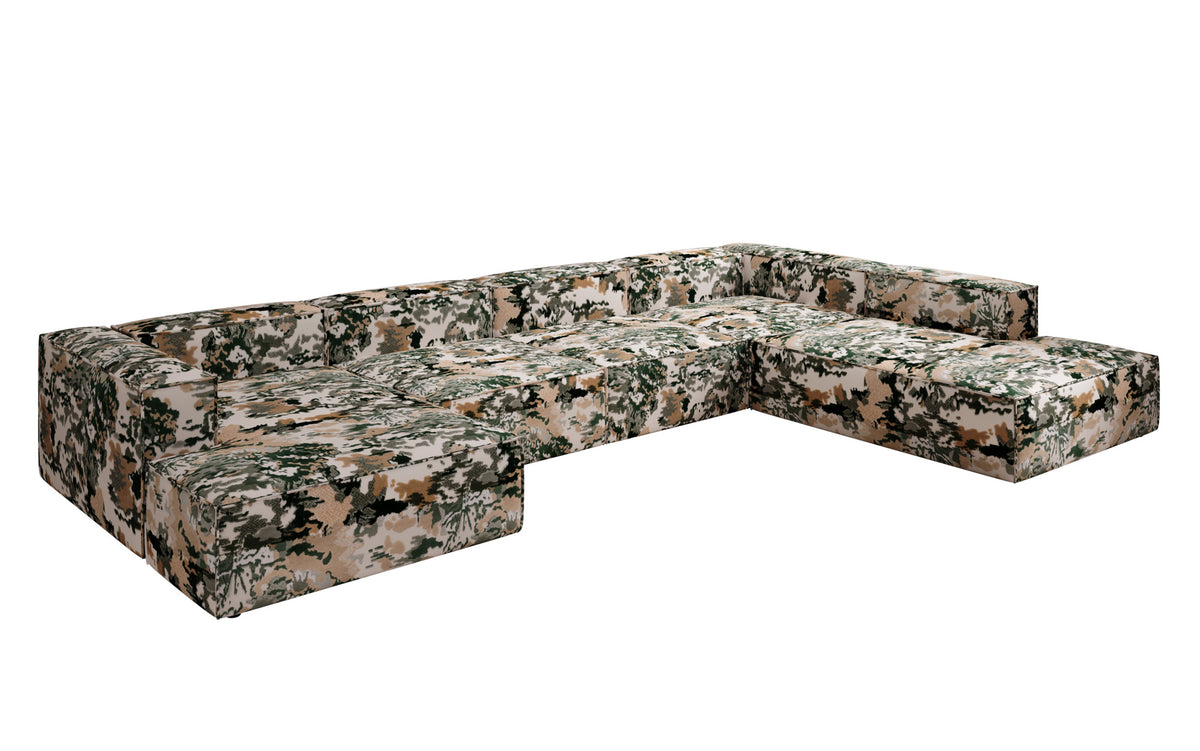 Designer sofa Lesley U XXL - jacquard with watercolor pattern