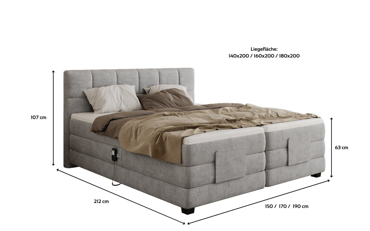 Monaco box spring bed - electrically adjustable in velvet