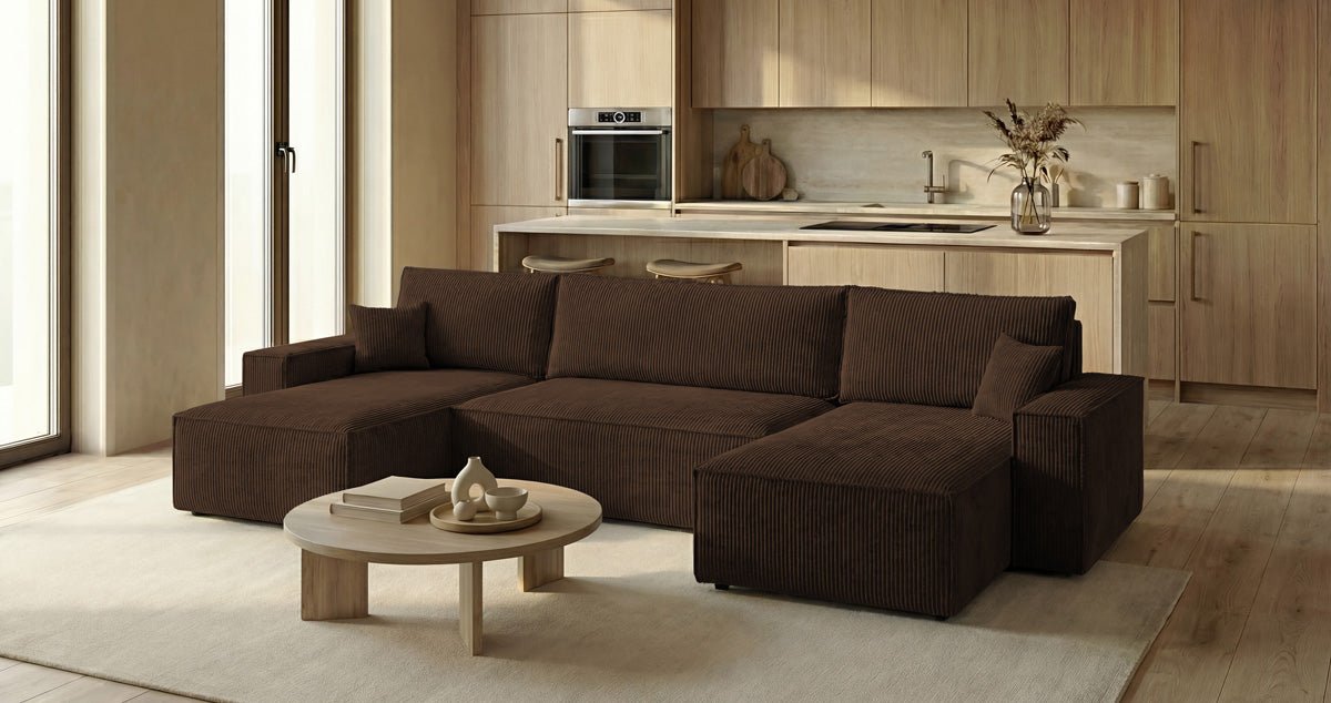 Designer Sofa Lunaro U Mini mit Schlaffunktion und Stauraum in Cord