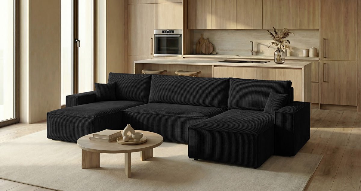 Designer Sofa Lunaro U Mini mit Schlaffunktion und Stauraum in Cord