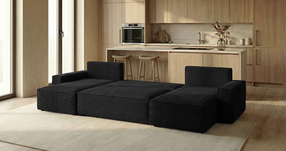Designer Sofa Lunaro U Mini mit Schlaffunktion und Stauraum in Cord