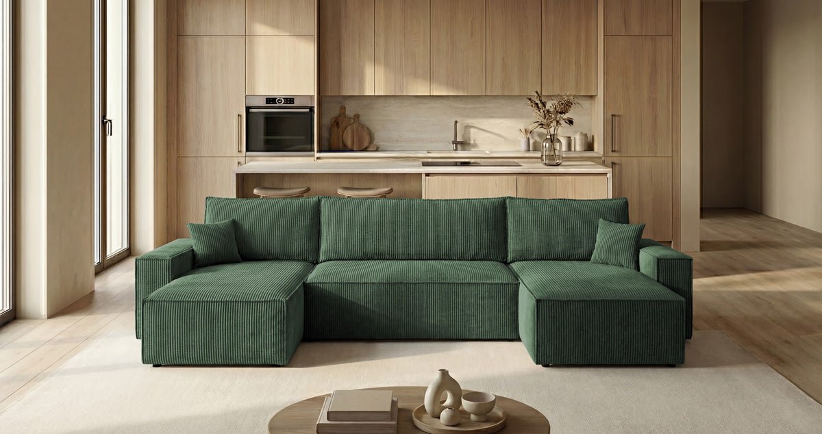 Designer Sofa Lunaro U Mini mit Schlaffunktion und Stauraum in Cord