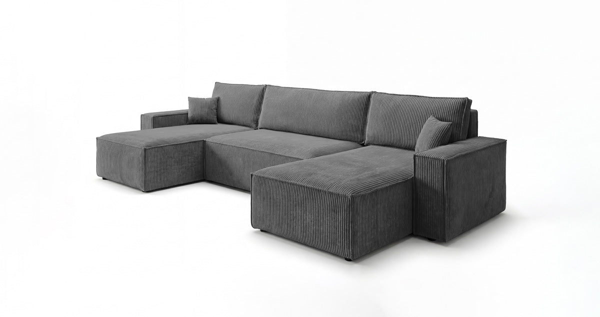 Designer Sofa Lunaro U Mini mit Schlaffunktion und Stauraum in Cord