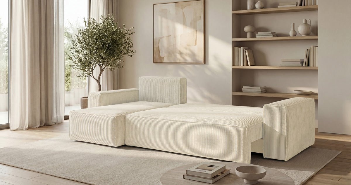 Designer Sofa Lunaro Mini mit Schlaf- und Klappfunktion in Cord