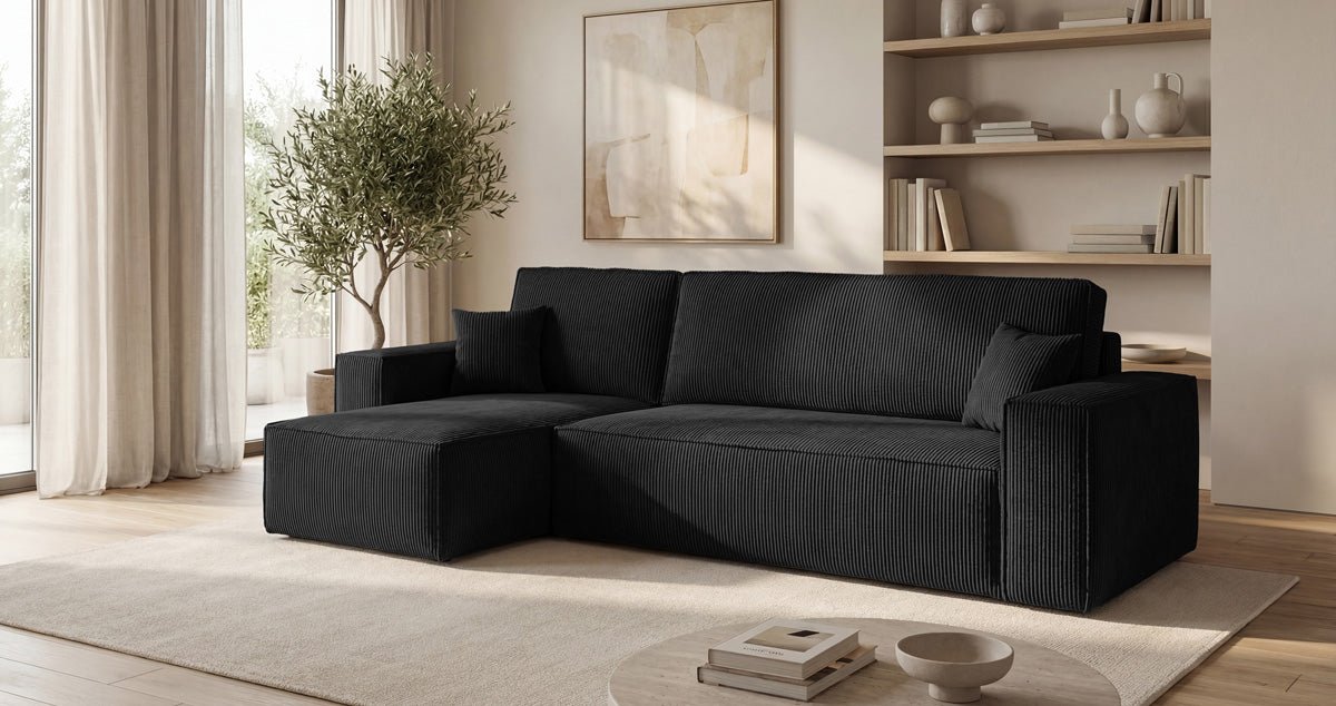 Designer Sofa Lunaro Mini mit Schlaf- und Klappfunktion in Cord