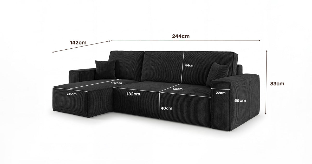 Designer Sofa Lunaro Mini mit Schlaf- und Klappfunktion in Cord
