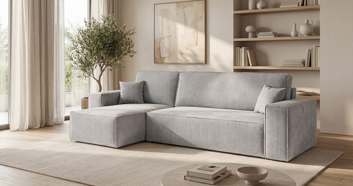 Designer Sofa Lunaro Mini mit Schlaf- und Klappfunktion in Cord
