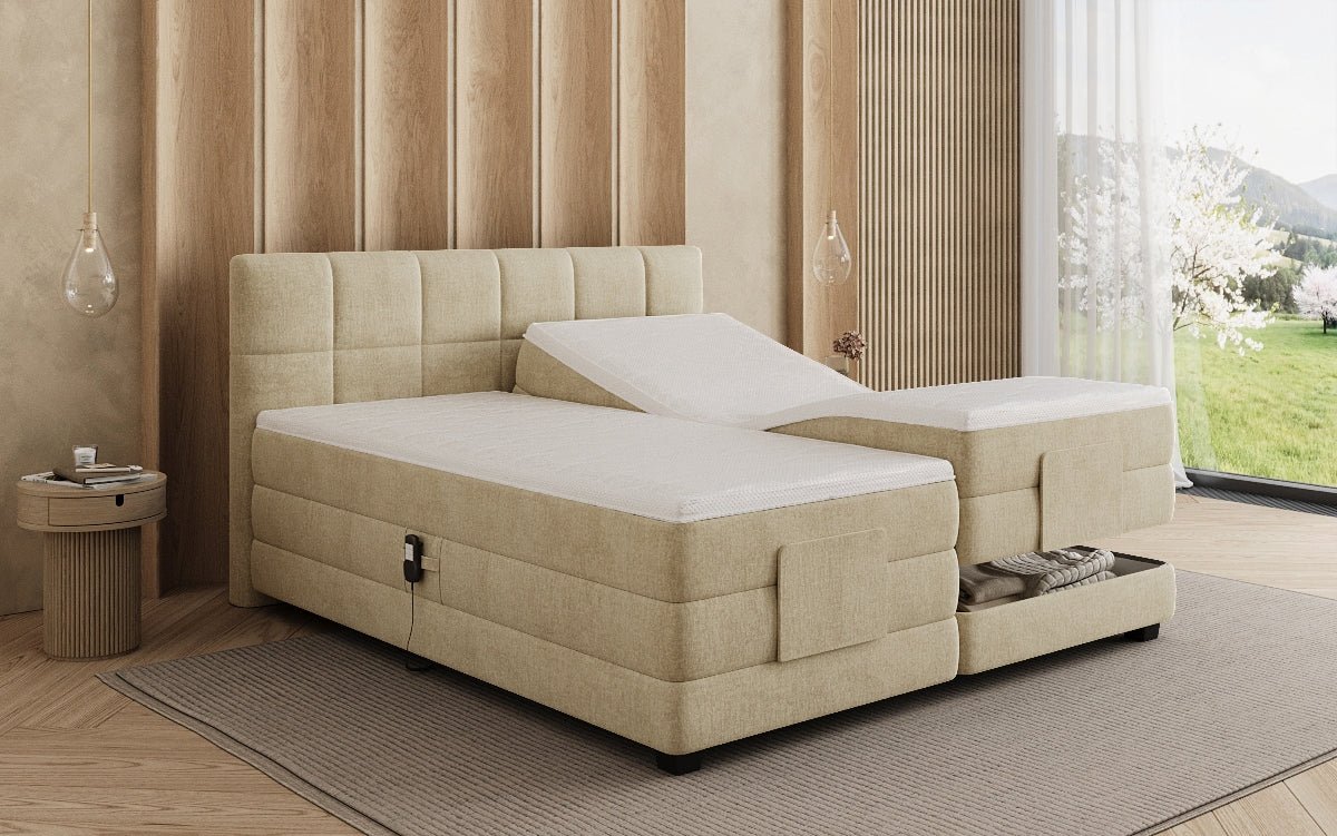 Monaco box spring bed - electrically adjustable in velvet