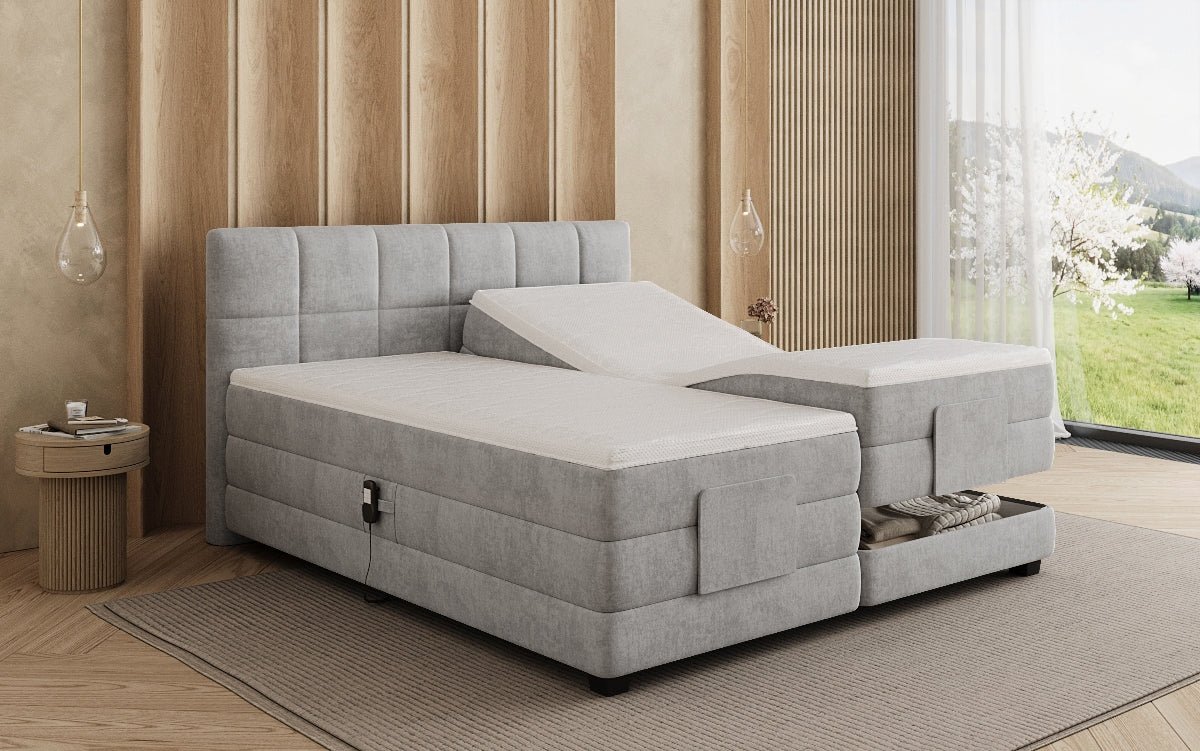 Monaco box spring bed - electrically adjustable in velvet