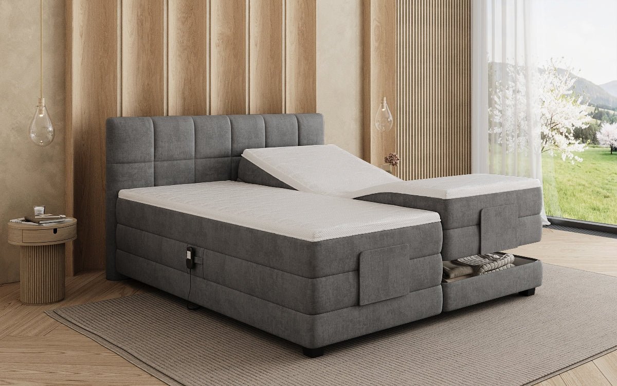 Monaco box spring bed - electrically adjustable in velvet