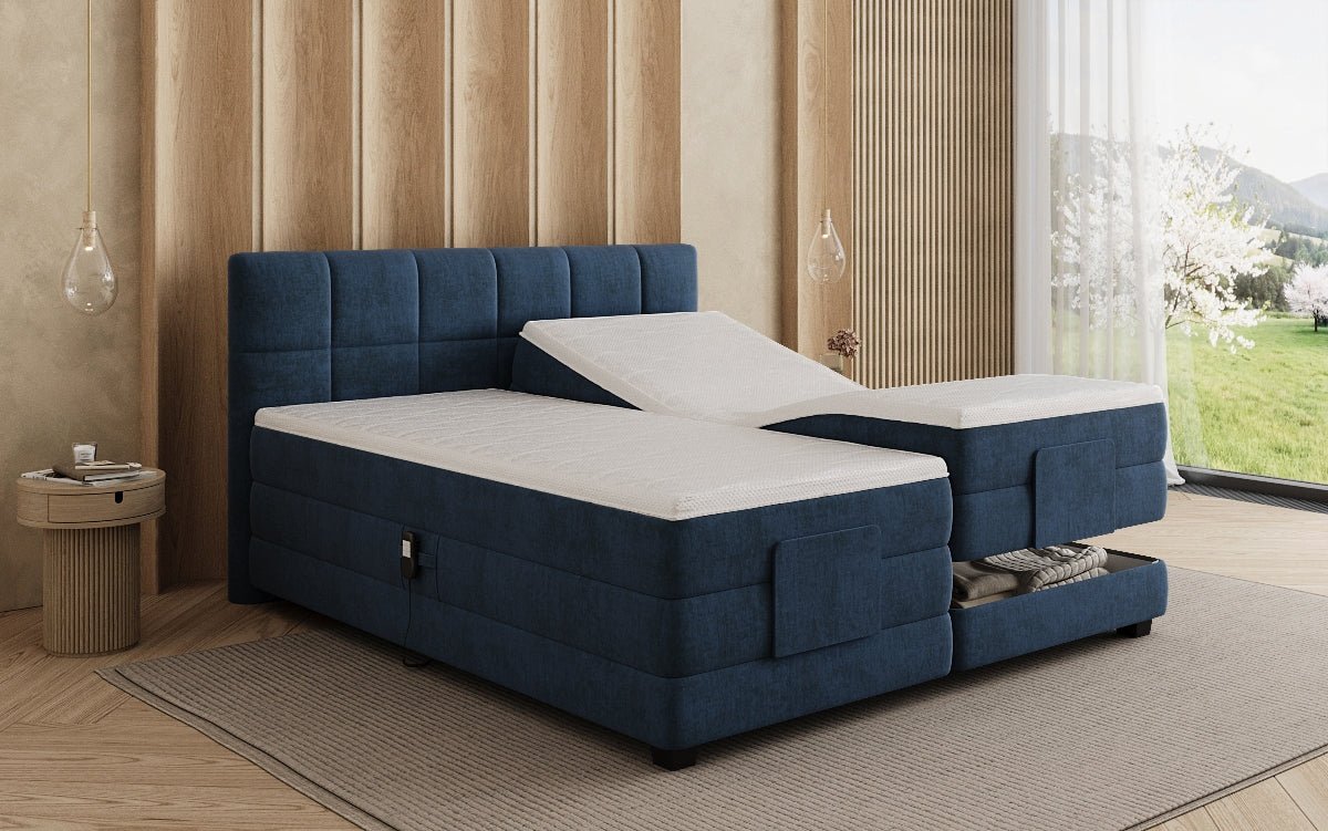 Monaco box spring bed - electrically adjustable in velvet