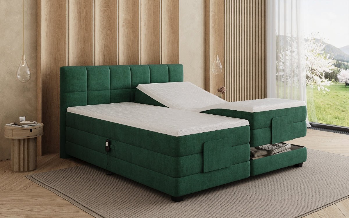 Monaco box spring bed - electrically adjustable in velvet