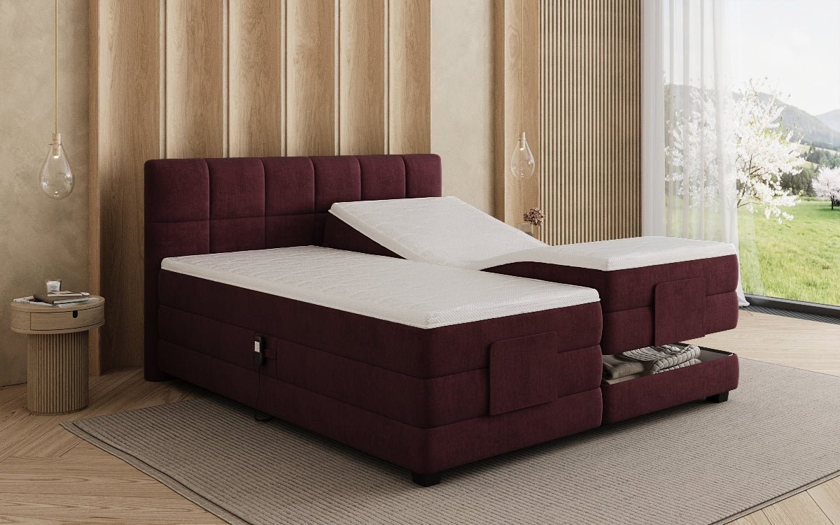 Monaco box spring bed - electrically adjustable in velvet