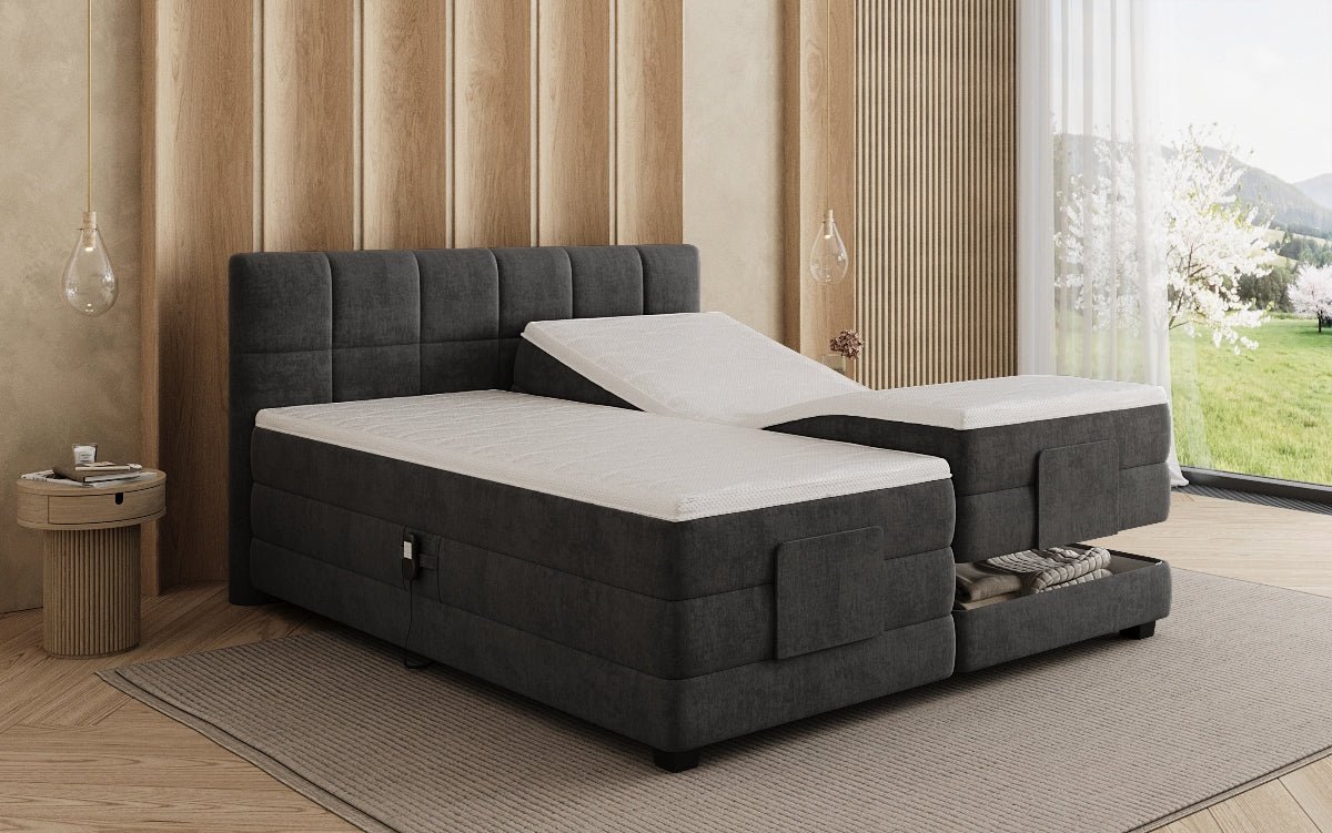 Monaco box spring bed - electrically adjustable in velvet