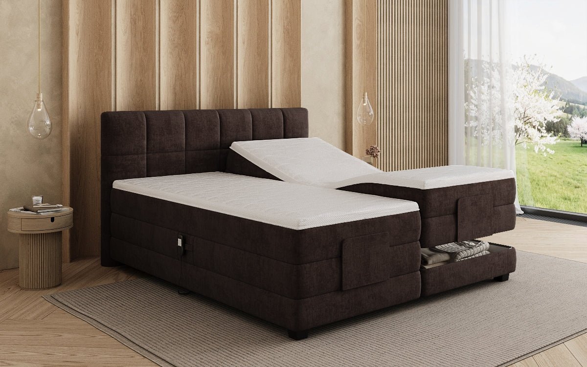 Monaco box spring bed - electrically adjustable in velvet