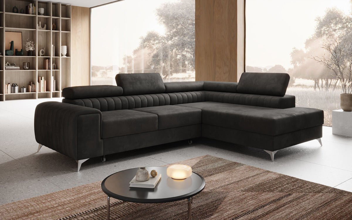 Designer Sofa Aurea L with Sleeping and Folding Function in Velvet