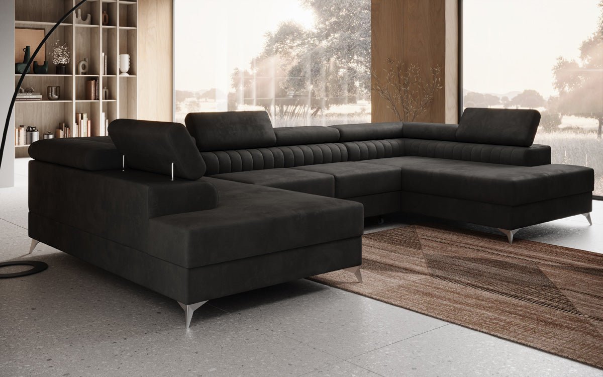 Designer Sofa Aurea U with Sleeping and Folding Function in Velvet