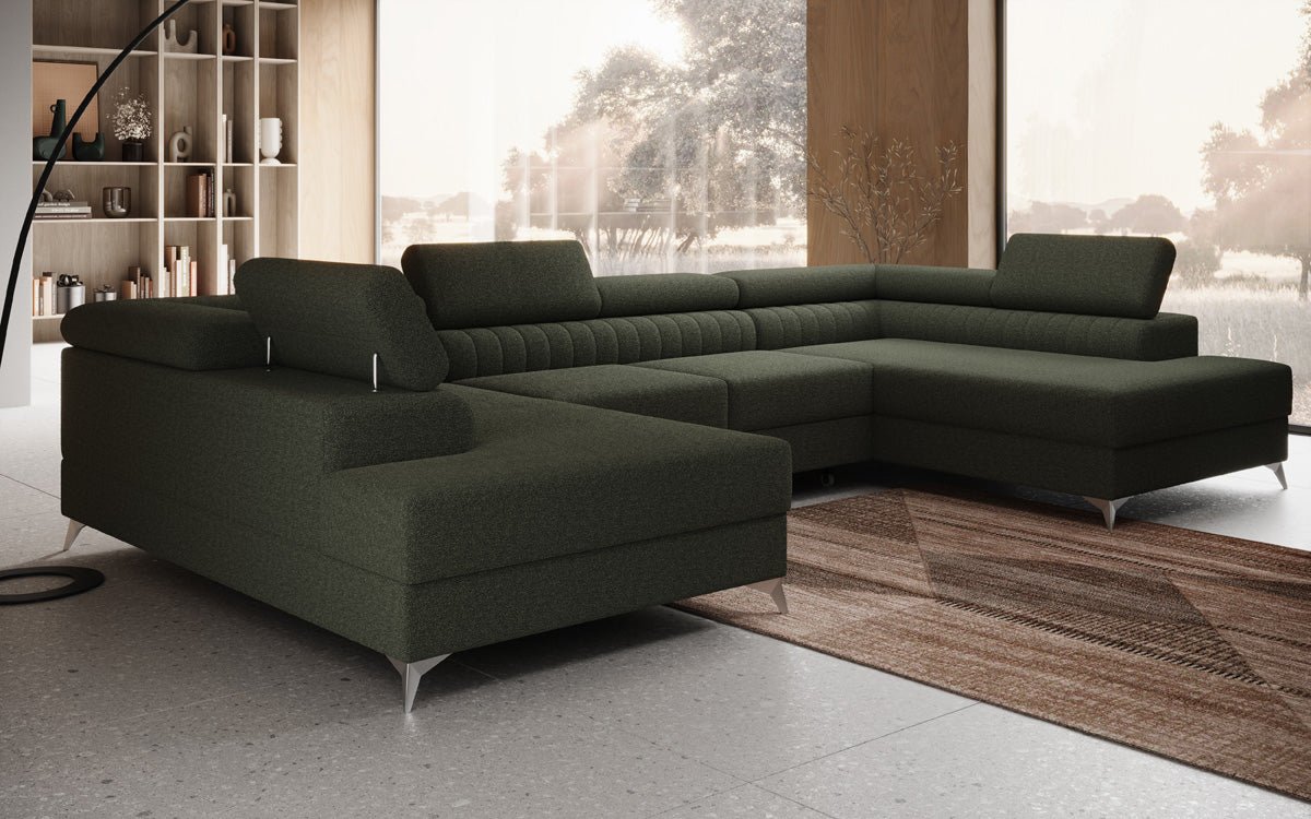 Designer Sofa Aurea U with Sleeping and Folding Function in Bouclé