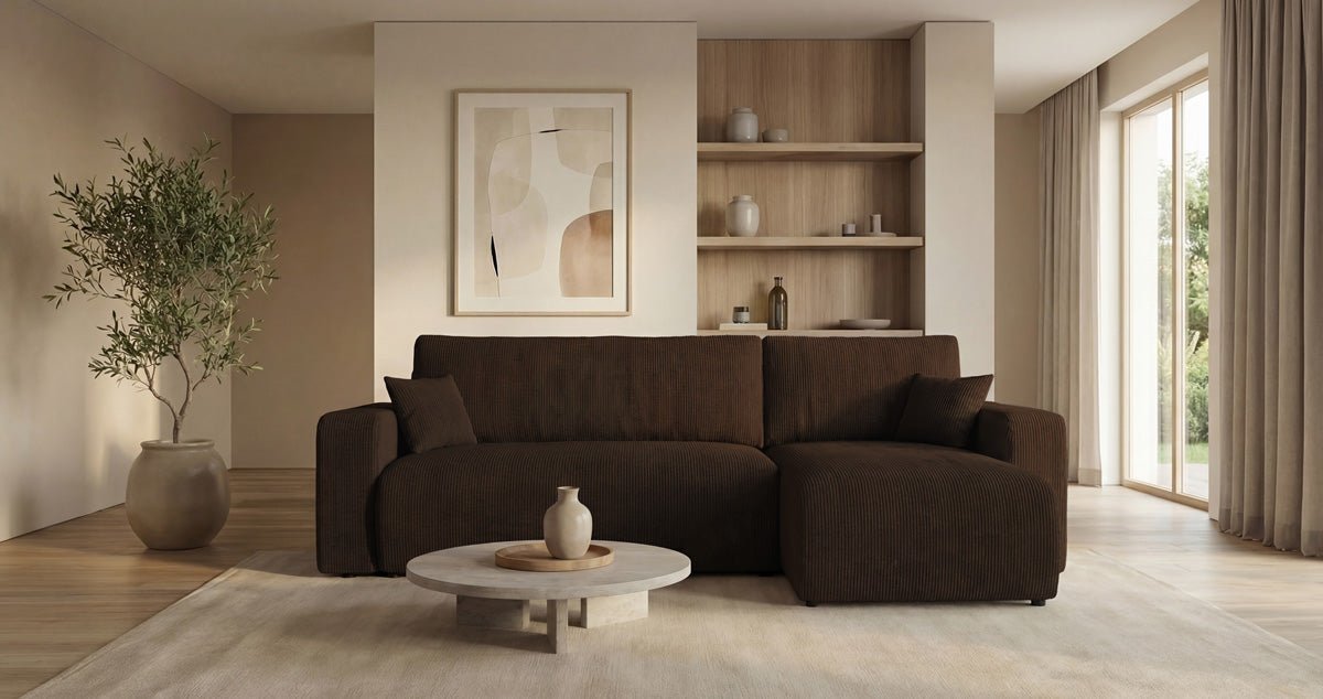 Designer Sofa Calva mit Schlaf- und Klappfunktion in Cord