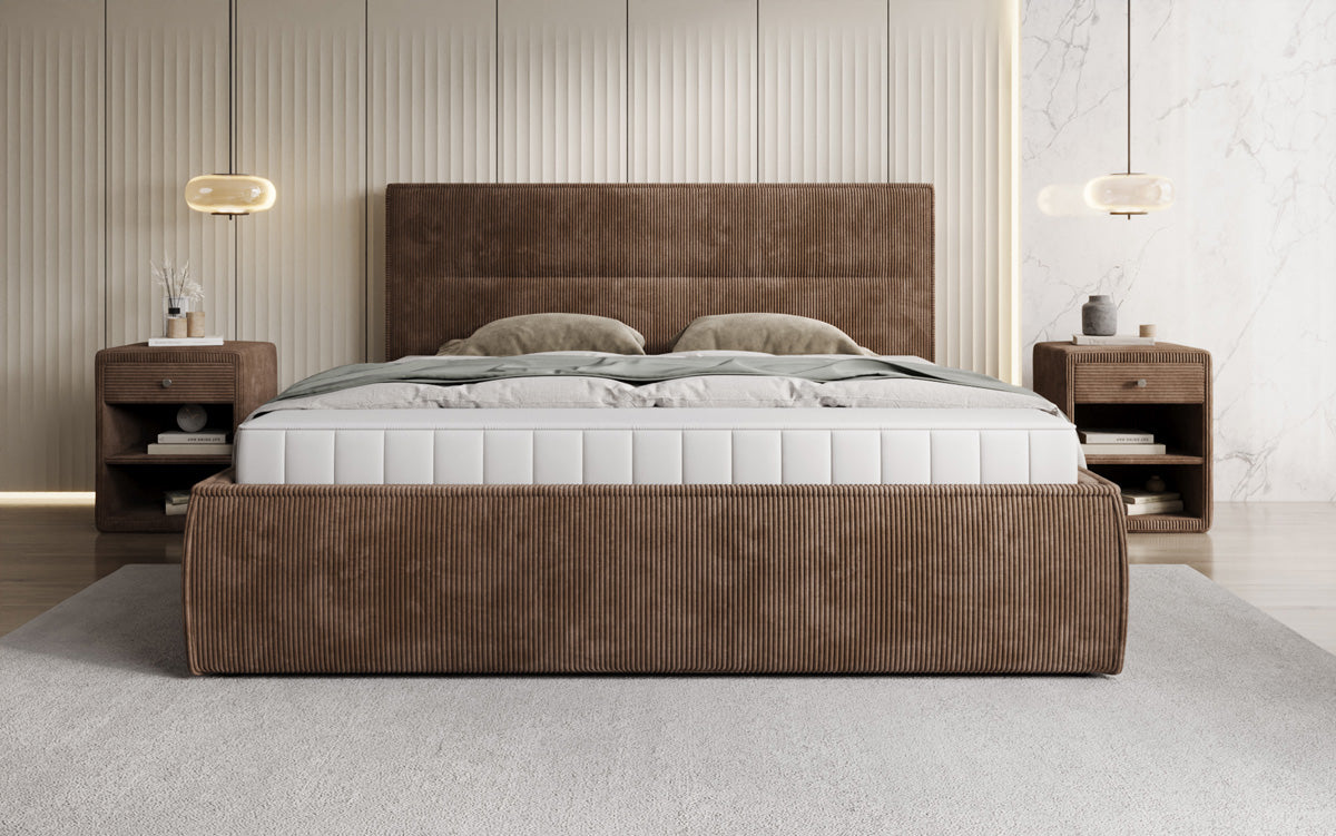 Designer upholstered bed Merry in Corduroy with storage