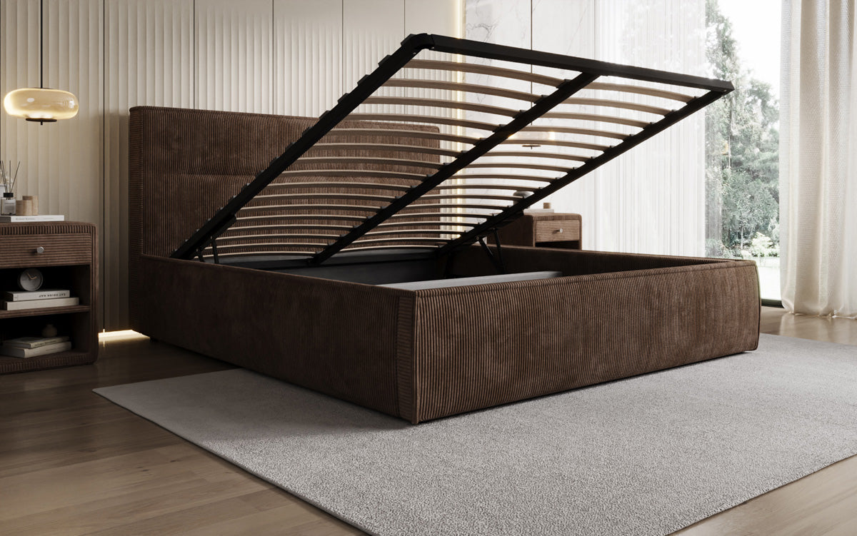 Designer upholstered bed Merry in Corduroy with storage
