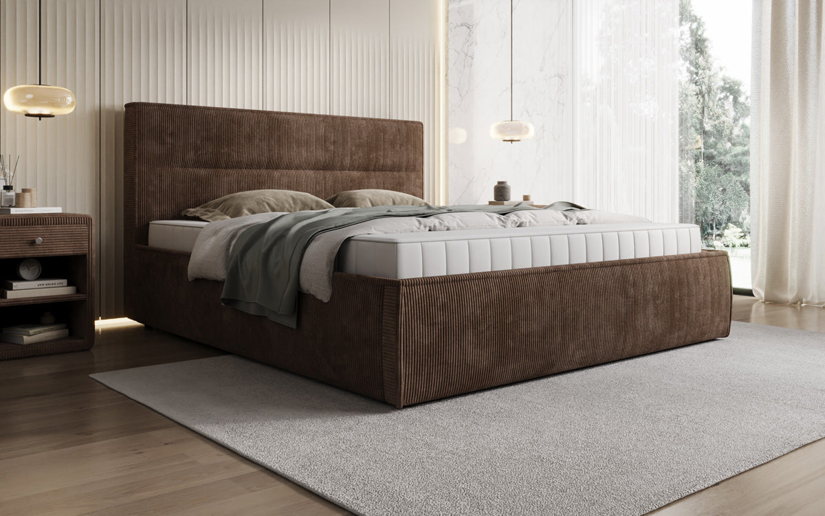 Designer upholstered bed Merry in Corduroy with storage