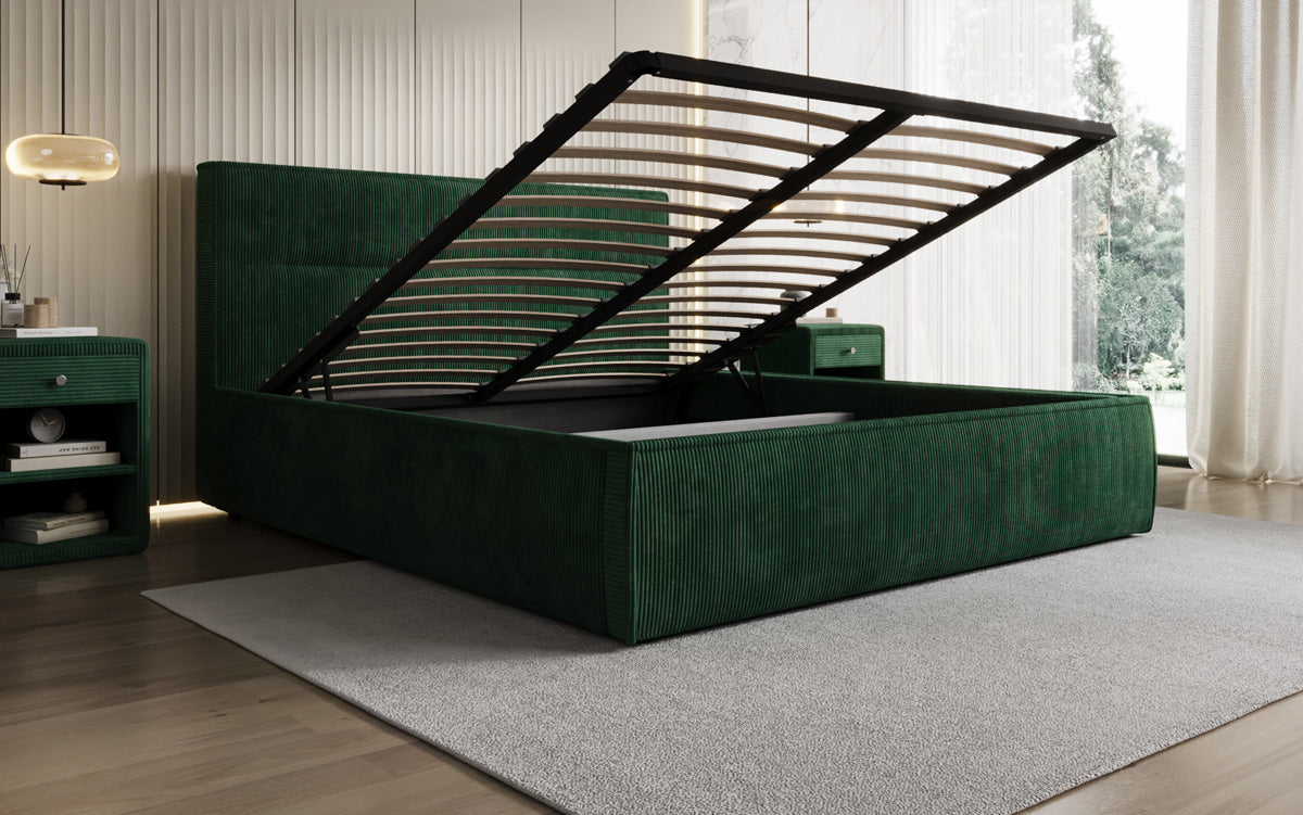 Designer upholstered bed Merry in Corduroy with storage