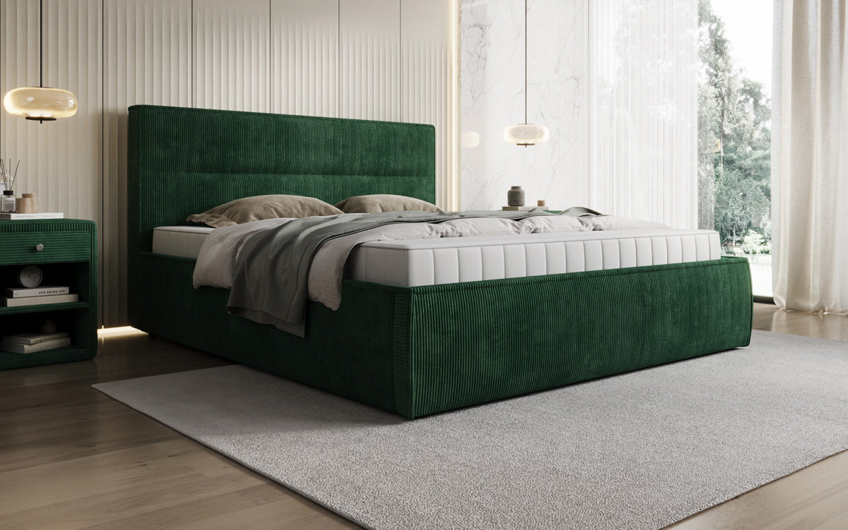 Designer upholstered bed Merry in Corduroy with storage